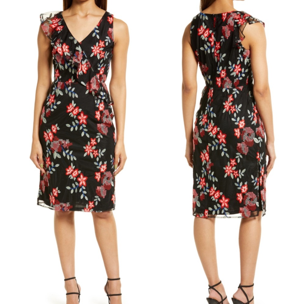 NWT Sam Edelman Floral Embroidered Mesh Sheath Dress
